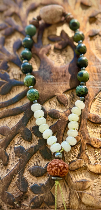 Patcha Mama 27 bead Mini pocket Mala: Earth’s Embrace in Hand-Knotted Jasper, Suevite & Agate