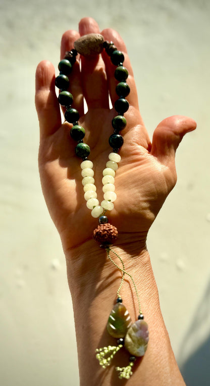 Patcha Mama 27 bead Mini pocket Mala: Earth’s Embrace in Hand-Knotted Jasper, Suevite & Agate