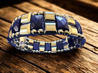 The Luxe Line Quad - Strength Silver Hematite with AAA Lapis Lazuli Bracelet
