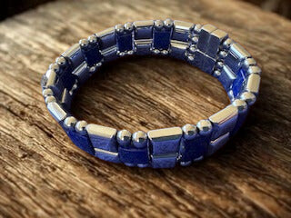 The Luxe Line Quad - Strength Silver Hematite with AAA Lapis Lazuli Bracelet