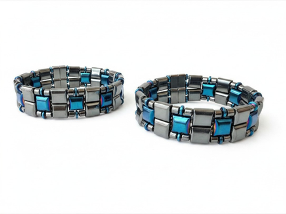 Quad- Strength Gunmetal and Blue Hematite Magnetic Bracelet