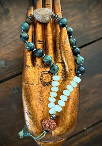 Patcha Mama 27 bead Mini pocket Mala: Earth’s Embrace in Hand-Knotted Jasper, Suevite & Agate